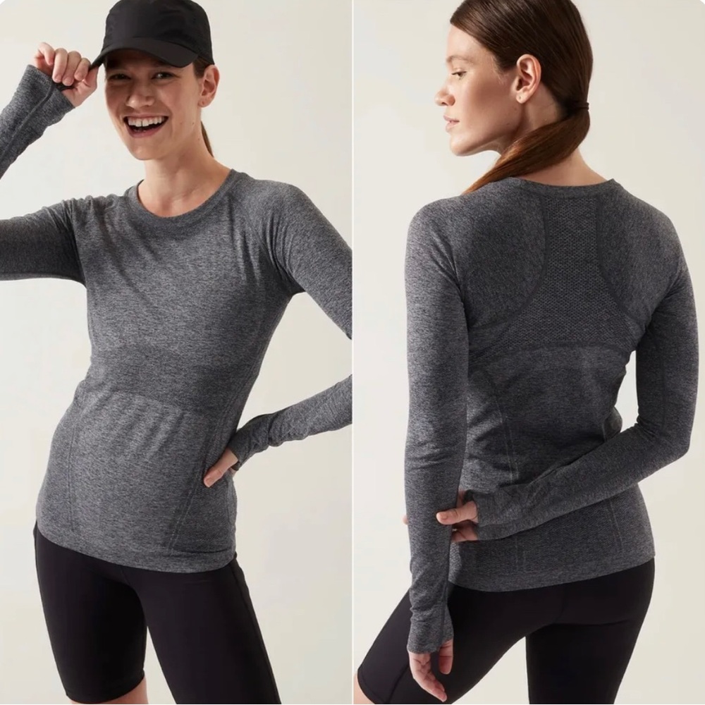 Athleta Momentum Seamless Heather Long Sleeve Top Women’s Medium Charcoal Grey